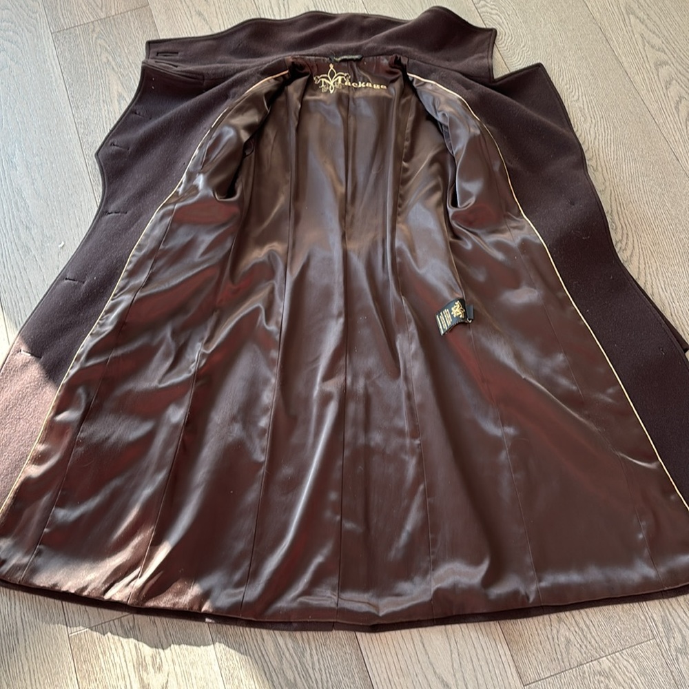 Mackage Women's Double-Breasted Chocolate Brown Wool Coat with Belt - Picture 5 of 8